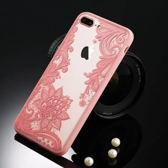 USLION Sexy Floral Phone Case For Apple iPhone 7 8 6 6s 5 5s SE Plus Lace Flower Hard PC Cases Back Cover For iPhone X XR XS Max