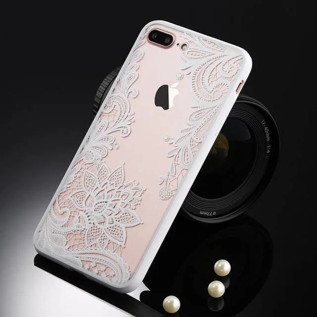 USLION Sexy Floral Phone Case For Apple iPhone 7 8 6 6s 5 5s SE Plus Lace Flower Hard PC Cases Back Cover For iPhone X XR XS Max