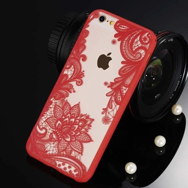 USLION Sexy Floral Phone Case For Apple iPhone 7 8 6 6s 5 5s SE Plus Lace Flower Hard PC Cases Back Cover For iPhone X XR XS Max