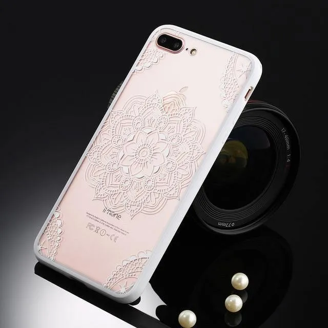 USLION Sexy Floral Phone Case For Apple iPhone 7 8 6 6s 5 5s SE Plus Lace Flower Hard PC Cases Back Cover For iPhone X XR XS Max