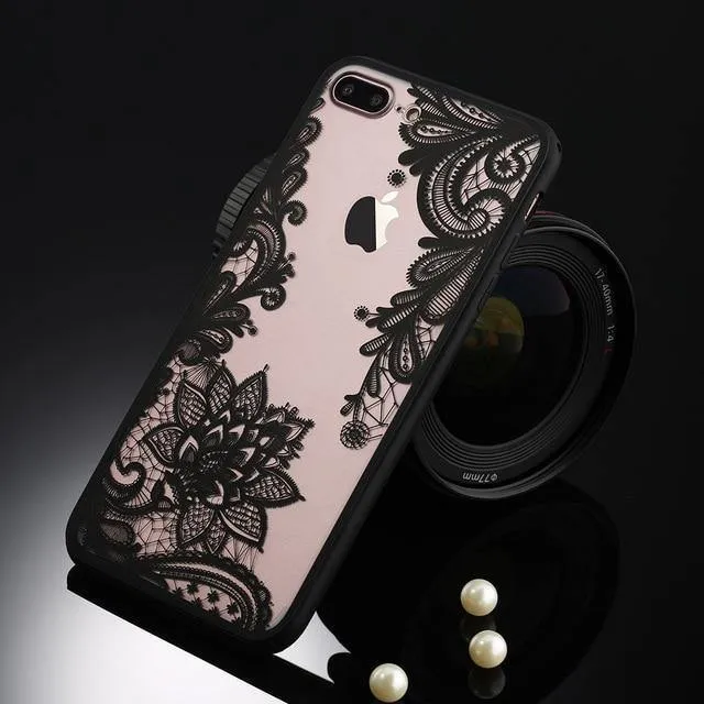USLION Sexy Floral Phone Case For Apple iPhone 7 8 6 6s 5 5s SE Plus Lace Flower Hard PC Cases Back Cover For iPhone X XR XS Max