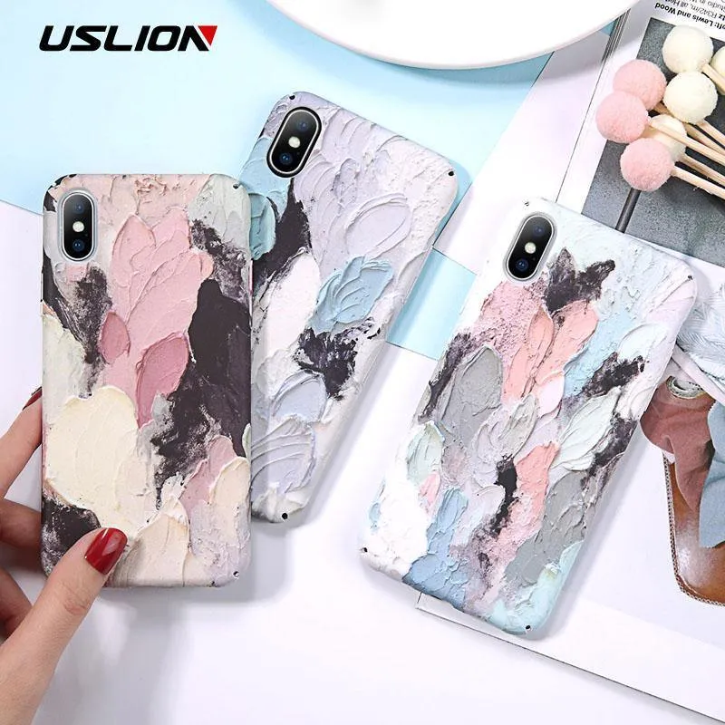 USLION Luminous Phone Case For iPhone 7 XR XS Max 3D Dye Graffiti Cases For iPhone 6 6s 7 8 Plus X Hard Cover PC Fundas Coque