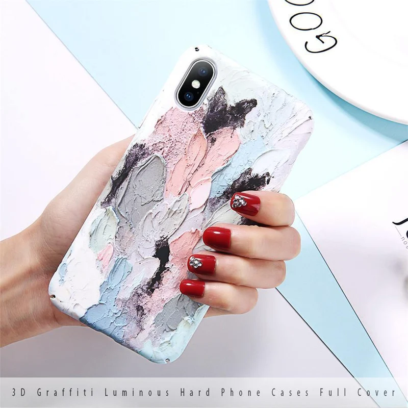 USLION Luminous Phone Case For iPhone 7 XR XS Max 3D Dye Graffiti Cases For iPhone 6 6s 7 8 Plus X Hard Cover PC Fundas Coque