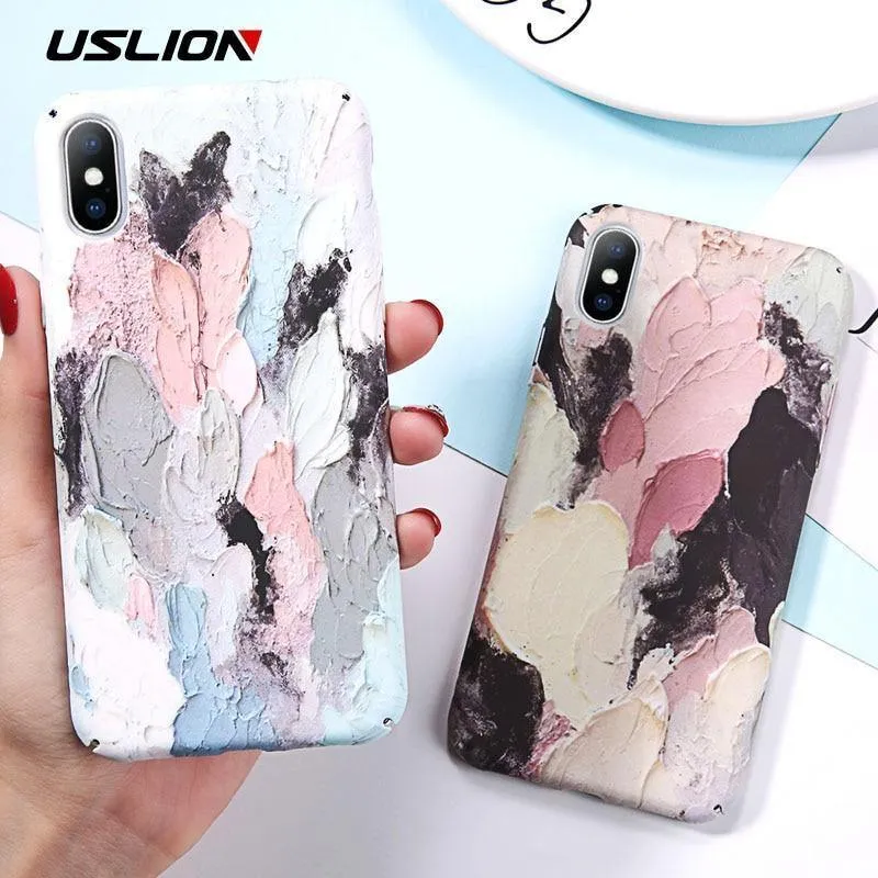 USLION Luminous Phone Case For iPhone 7 XR XS Max 3D Dye Graffiti Cases For iPhone 6 6s 7 8 Plus X Hard Cover PC Fundas Coque