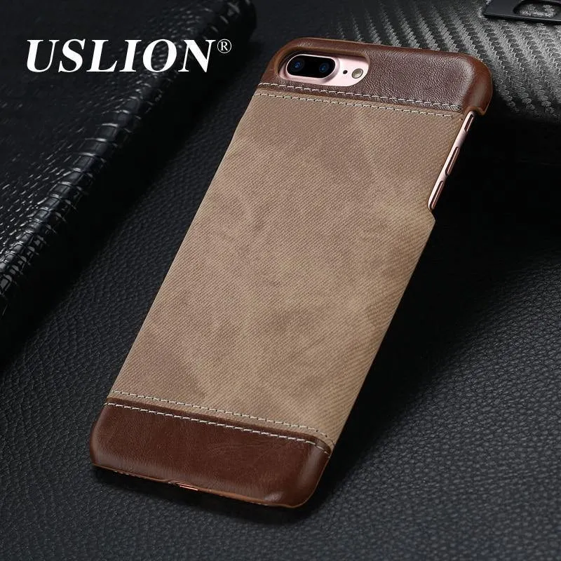 USLION Retro Style Cloth Skin Leather + PC Phone Cases for iphone 5 5s SE 6 6s 7 8 X Plus Back Cover Case Coque For iphone7 Plus
