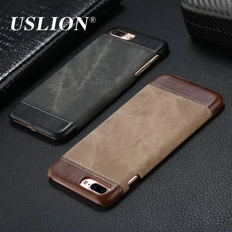 USLION Retro Style Cloth Skin Leather + PC Phone Cases for iphone 5 5s SE 6 6s 7 8 X Plus Back Cover Case Coque For iphone7 Plus