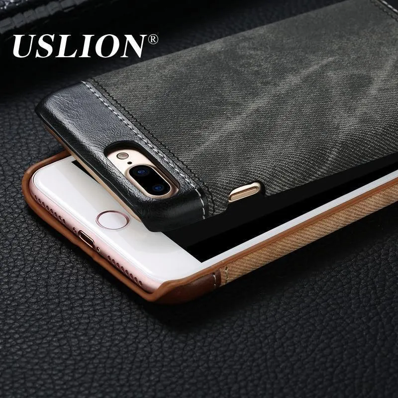 USLION Retro Style Cloth Skin Leather + PC Phone Cases for iphone 5 5s SE 6 6s 7 8 X Plus Back Cover Case Coque For iphone7 Plus
