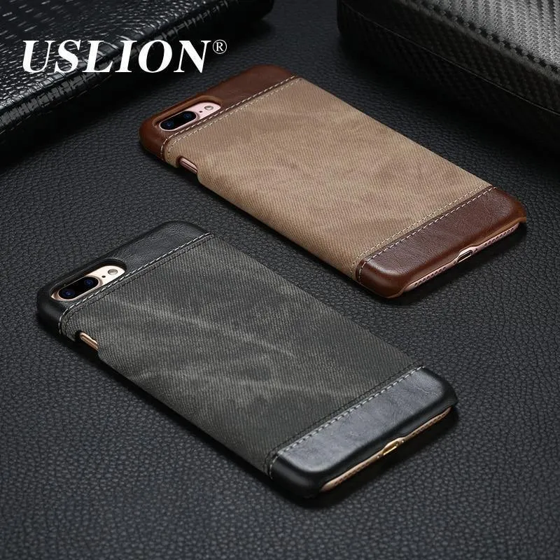 USLION Retro Style Cloth Skin Leather + PC Phone Cases for iphone 5 5s SE 6 6s 7 8 X Plus Back Cover Case Coque For iphone7 Plus