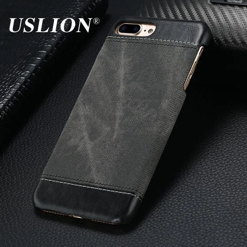 USLION Retro Style Cloth Skin Leather + PC Phone Cases for iphone 5 5s SE 6 6s 7 8 X Plus Back Cover Case Coque For iphone7 Plus