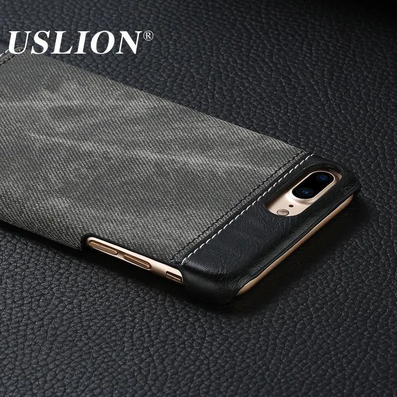 USLION Retro Style Cloth Skin Leather + PC Phone Cases for iphone 5 5s SE 6 6s 7 8 X Plus Back Cover Case Coque For iphone7 Plus