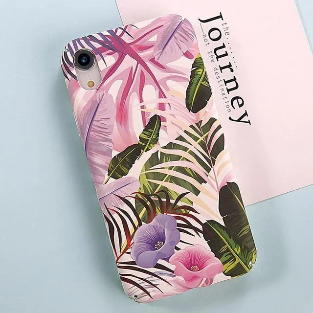 USLION Green Leaves Phone Case For iPhone XR XS Max X 8 Plus Flower Hard PC Full Back Cover Cases For iPhone 7 6 6s Plus Coque