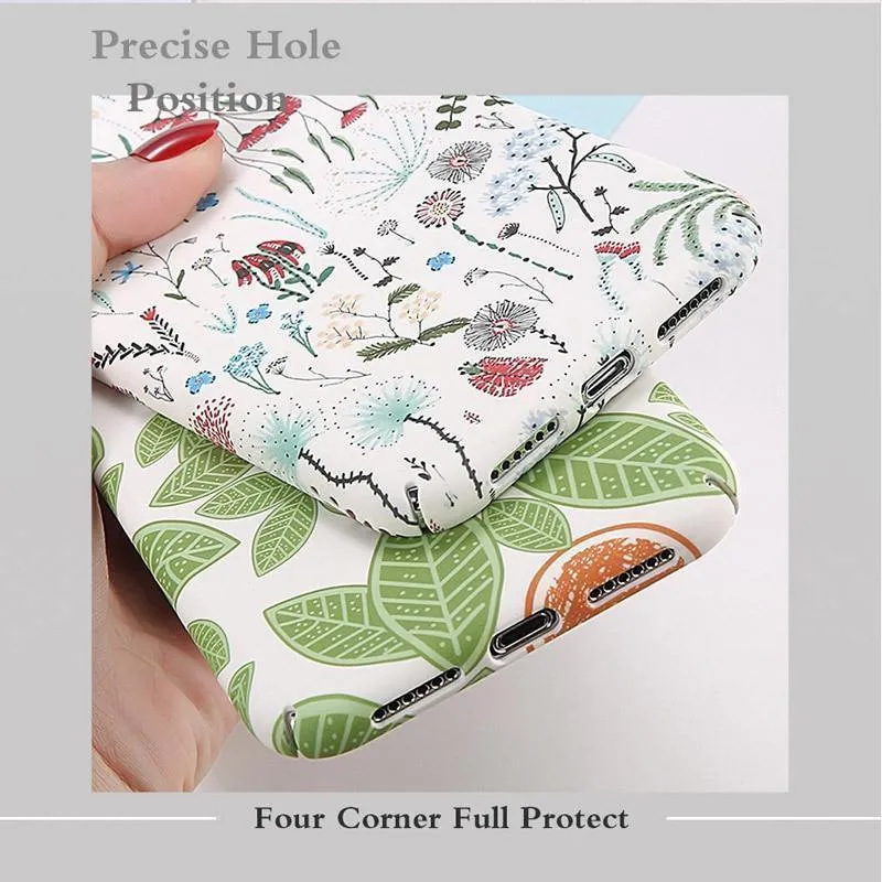 USLION Green Leaves Phone Case For iPhone XR XS Max X 8 Plus Flower Hard PC Full Back Cover Cases For iPhone 7 6 6s Plus Coque