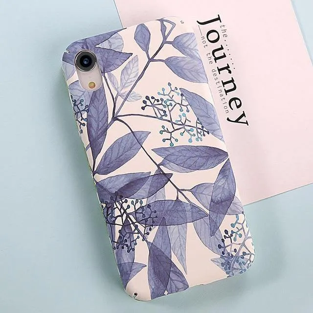 USLION Green Leaves Phone Case For iPhone XR XS Max X 8 Plus Flower Hard PC Full Back Cover Cases For iPhone 7 6 6s Plus Coque