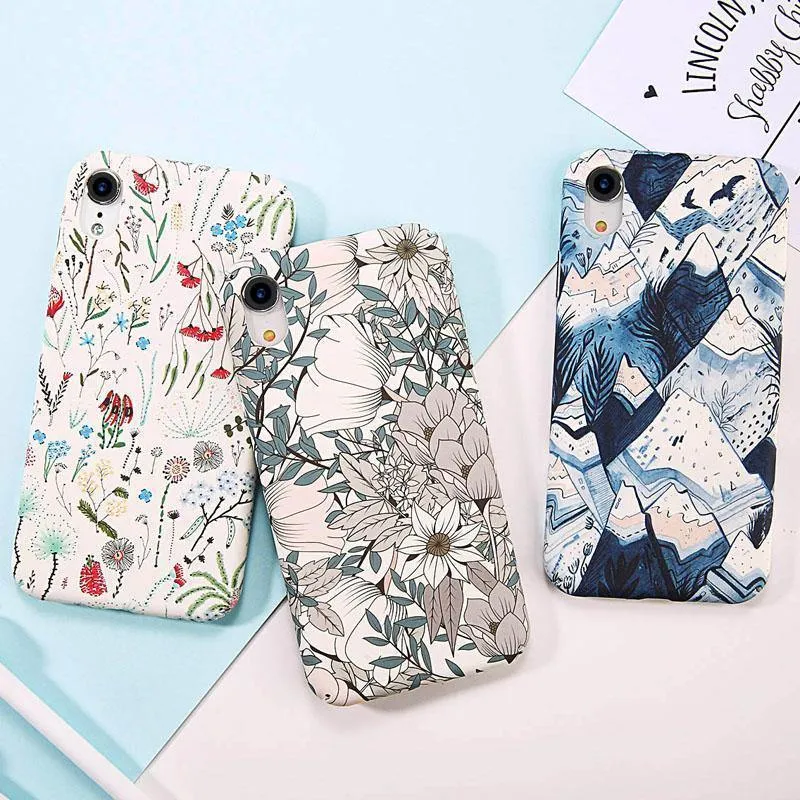 USLION Green Leaves Phone Case For iPhone XR XS Max X 8 Plus Flower Hard PC Full Back Cover Cases For iPhone 7 6 6s Plus Coque
