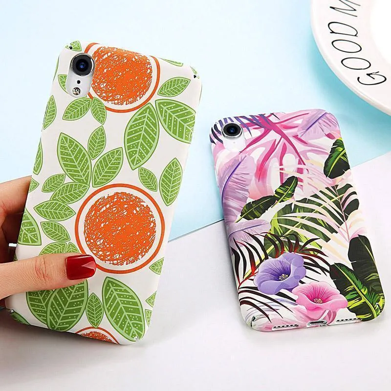USLION Green Leaves Phone Case For iPhone XR XS Max X 8 Plus Flower Hard PC Full Back Cover Cases For iPhone 7 6 6s Plus Coque