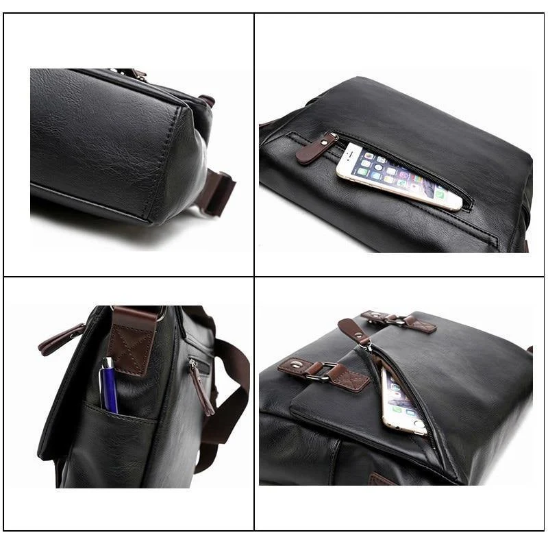 Herrentaschen Vintage PU Leder Messenger Bag Hochwertige Leder Crossbody Flap Bag Vielseitige Schulterhandtasche für Männer