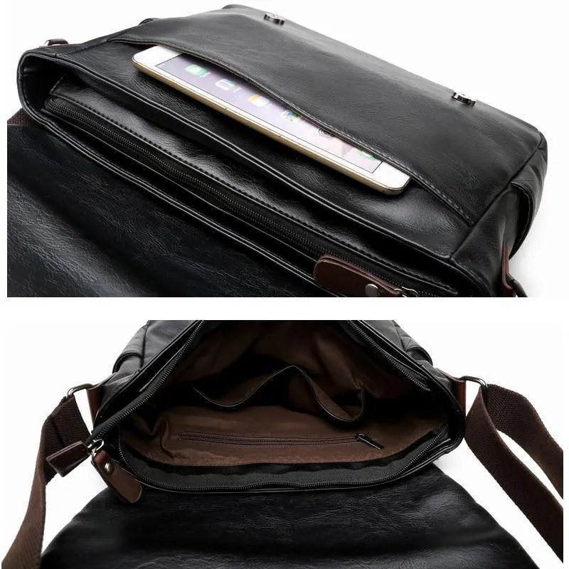Herrentaschen Vintage PU Leder Messenger Bag Hochwertige Leder Crossbody Flap Bag Vielseitige Schulterhandtasche für Männer