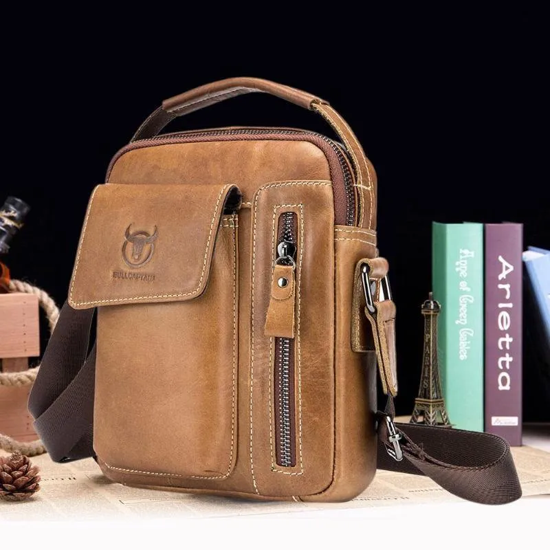 Männer Echtes Leder Messenger Umhängetasche Casual Mode Männlichen Sling Tasche Business Handtasche Schulter Berühmte Marke