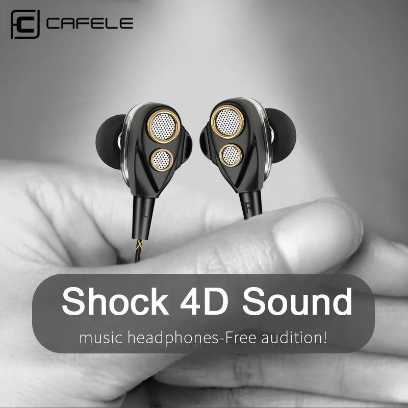 CAFELE 4D Professioneller In-Ear-Kopfhörer mit Kabel für Enthusiasten, Dual Dynamic Metal Heavy Bass, High-Fidelity-Klangqualität, Musik-Kopfhörer