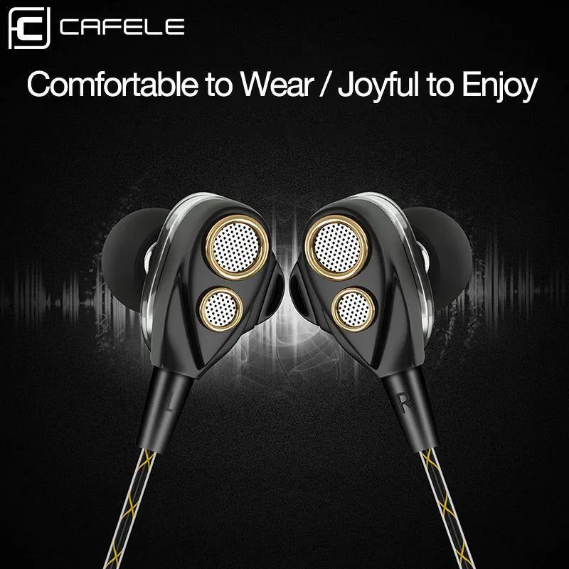 CAFELE 4D Professioneller In-Ear-Kopfhörer mit Kabel für Enthusiasten, Dual Dynamic Metal Heavy Bass, High-Fidelity-Klangqualität, Musik-Kopfhörer