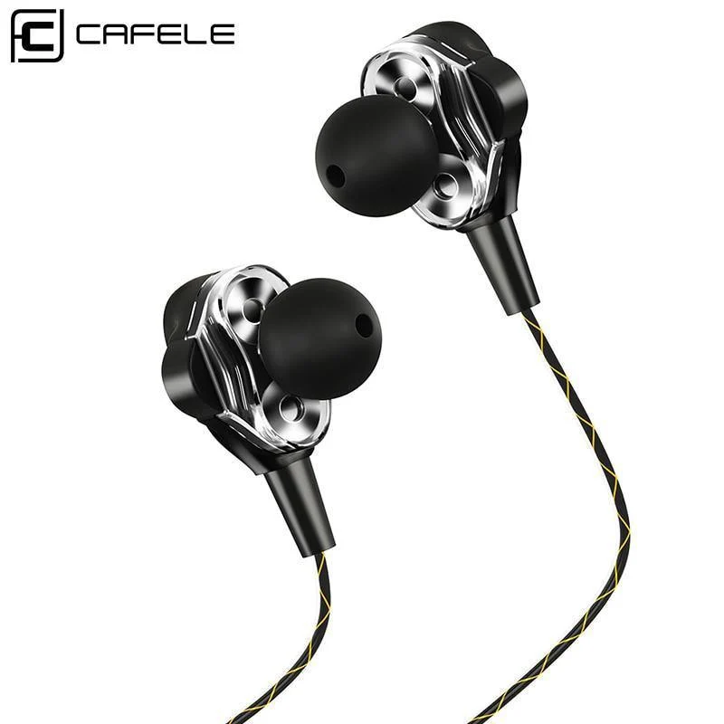 CAFELE 4D Professioneller In-Ear-Kopfhörer mit Kabel für Enthusiasten, Dual Dynamic Metal Heavy Bass, High-Fidelity-Klangqualität, Musik-Kopfhörer