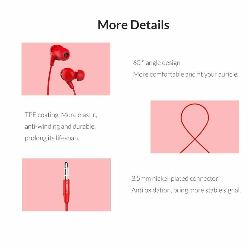 ORICO In-Ear-Kopfhörer Sport Bunte Ohrhörer Headset Stereo-Ohrhörer für iPhone 6 6S Xiaomi Samsung MP3-Ohrhörer und Musik