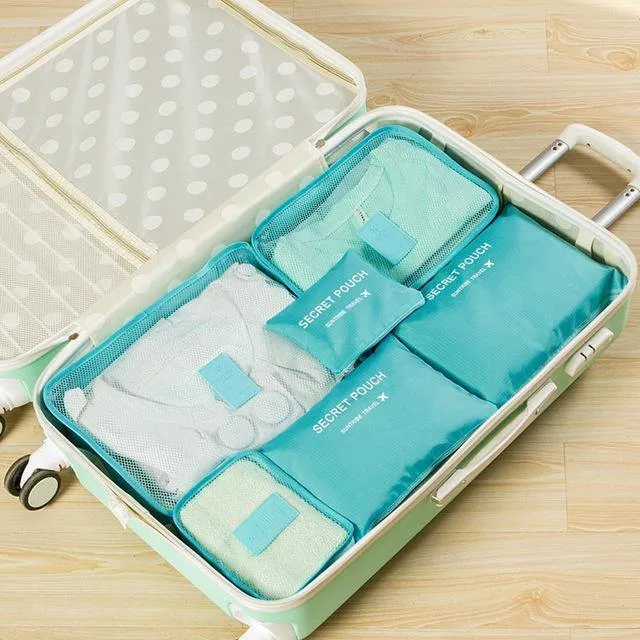 6pcs / set Art- und Weisedoppelreißverschluß wasserdichte Polyester-Mann- und Frauen-Gepäck-Spielraum-Beutel, die Würfel verpacken