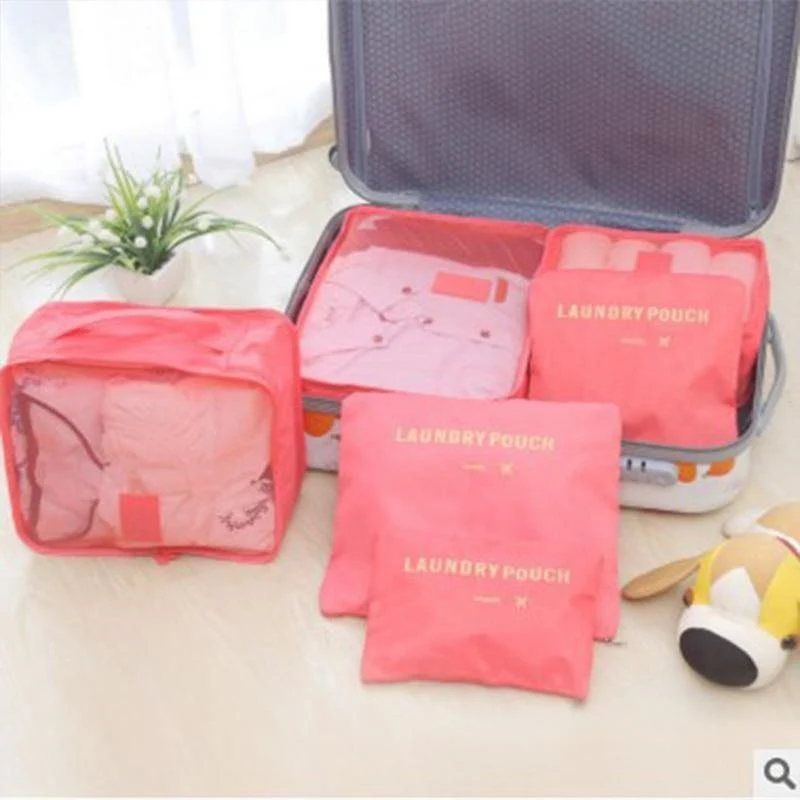 Nylon-Verpackungswürfel-Reisetasche, doppeltes Reißverschlusssystem, langlebig, 6 Stück, ein Set, großes Fassungsvermögen, Gepäck-Organisationstasche b35
