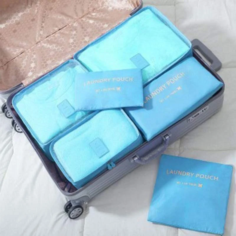 Nylon-Verpackungswürfel-Reisetasche, doppeltes Reißverschlusssystem, langlebig, 6 Stück, ein Set, großes Fassungsvermögen, Gepäck-Organisationstasche b35
