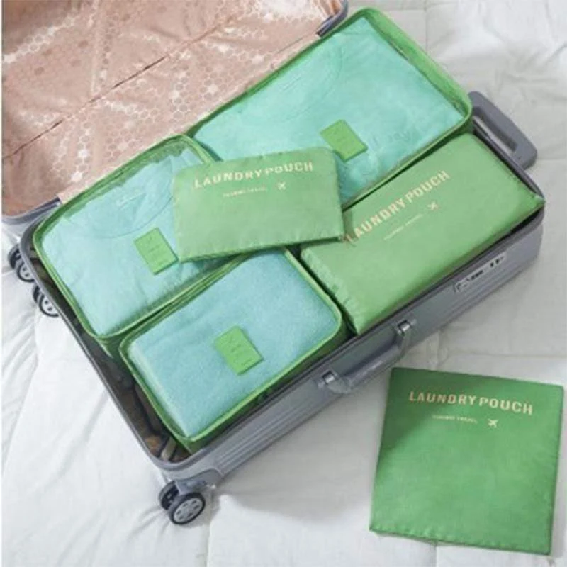 Nylon-Verpackungswürfel-Reisetasche, doppeltes Reißverschlusssystem, langlebig, 6 Stück, ein Set, großes Fassungsvermögen, Gepäck-Organisationstasche b35