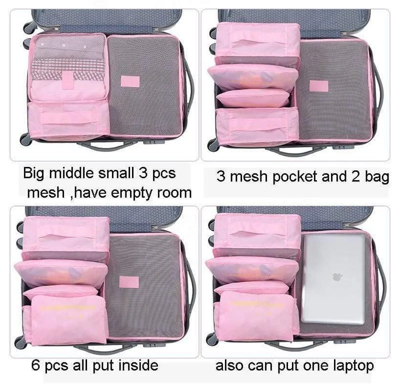 Nylon-Verpackungswürfel-Reisetasche, doppeltes Reißverschlusssystem, langlebig, 6 Stück, ein Set, großes Fassungsvermögen, Gepäck-Organisationstasche b35