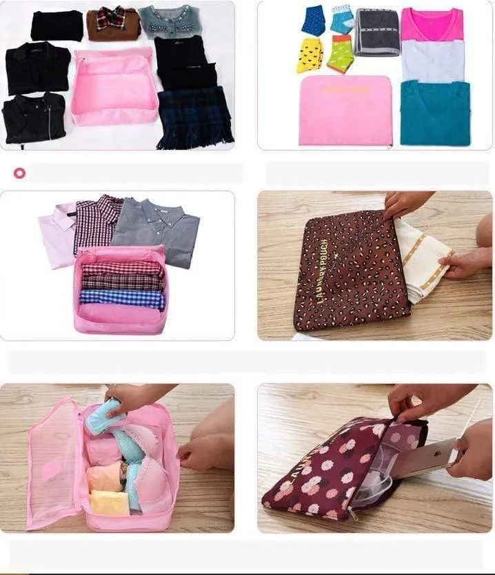 Nylon-Verpackungswürfel-Reisetasche, doppeltes Reißverschlusssystem, langlebig, 6 Stück, ein Set, großes Fassungsvermögen, Gepäck-Organisationstasche b35