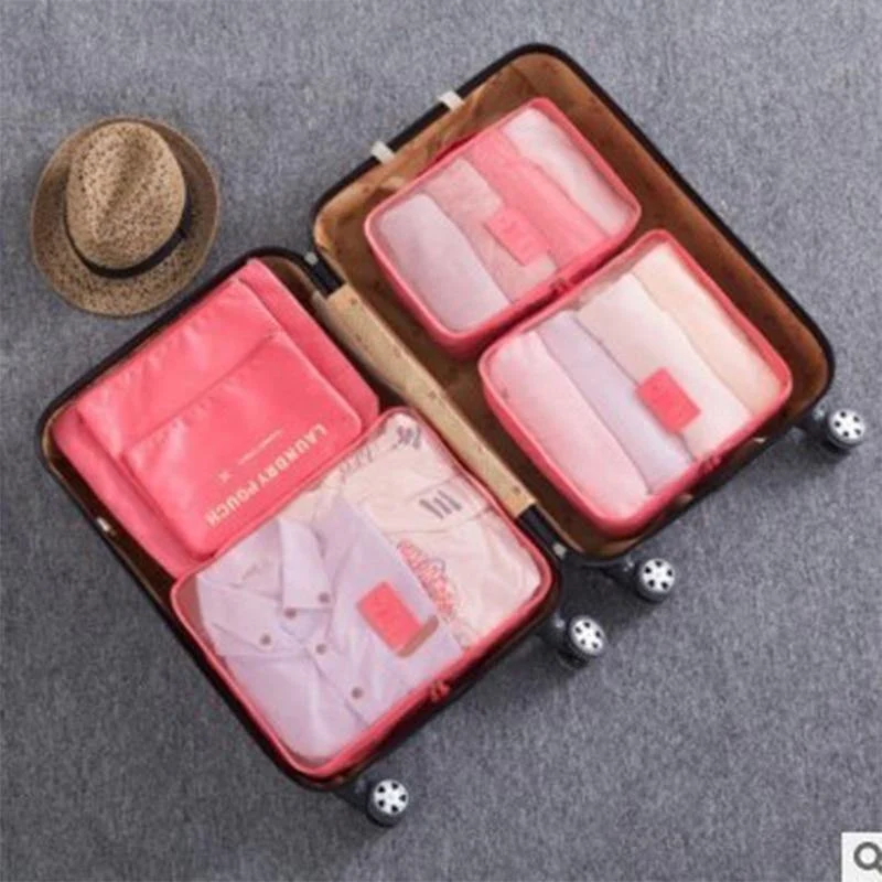 Nylon-Verpackungswürfel-Reisetasche, doppeltes Reißverschlusssystem, langlebig, 6 Stück, ein Set, großes Fassungsvermögen, Gepäck-Organisationstasche b35