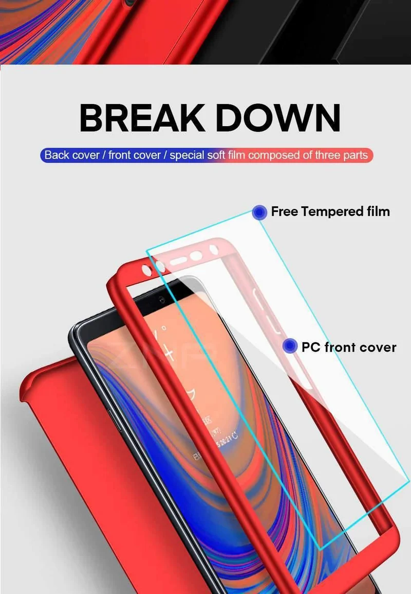 ZNP 360 Full Cover Case For Samsung Galaxy A3 A5 A7 J5 J7 Protective Phone Case For Samsung A6 A8 Plus 2018 Cases With Glass