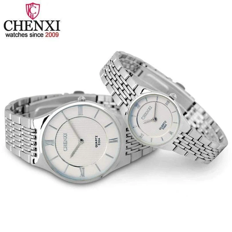 Modische romantische silberne Paaruhr aus Edelstahl für Herren und Damen, Quarz-Armbanduhr, analoge, schlanke Uhr, für Liebhaber