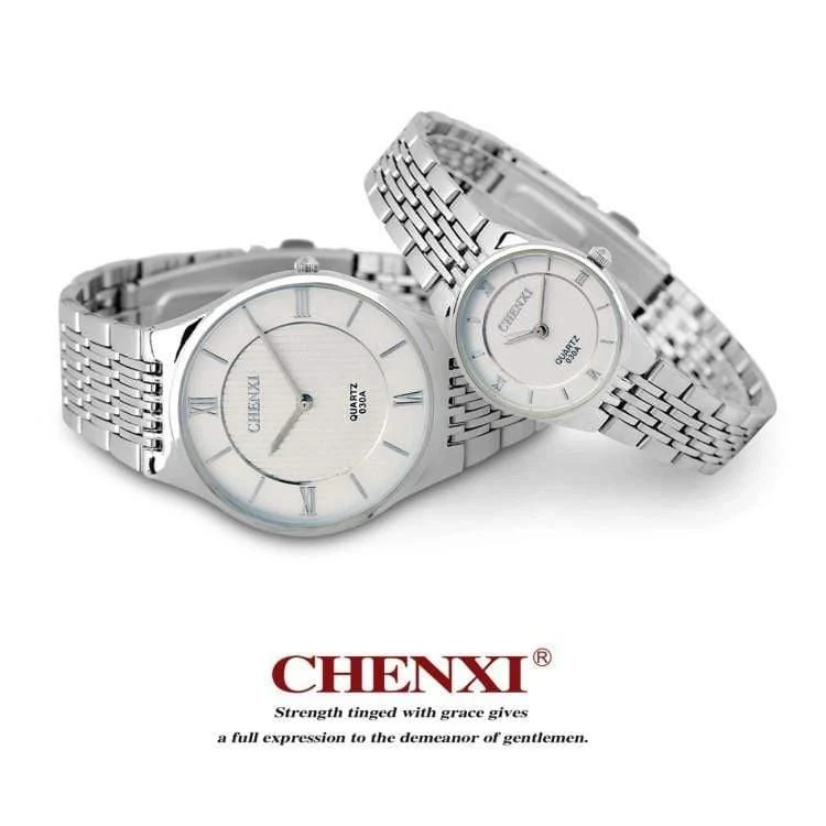 Modische romantische silberne Paaruhr aus Edelstahl für Herren und Damen, Quarz-Armbanduhr, analoge, schlanke Uhr, für Liebhaber