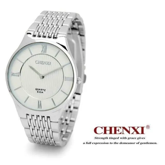 Modische romantische silberne Paaruhr aus Edelstahl für Herren und Damen, Quarz-Armbanduhr, analoge, schlanke Uhr, für Liebhaber