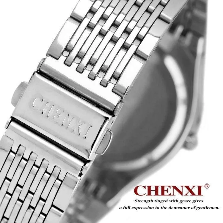 Modische romantische silberne Paaruhr aus Edelstahl für Herren und Damen, Quarz-Armbanduhr, analoge, schlanke Uhr, für Liebhaber