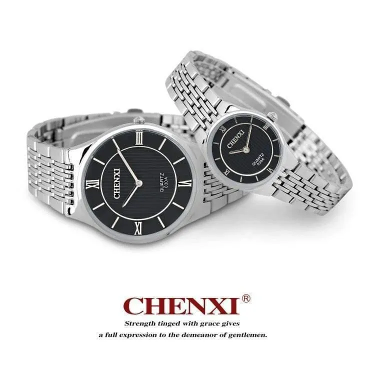 Modische romantische silberne Paaruhr aus Edelstahl für Herren und Damen, Quarz-Armbanduhr, analoge, schlanke Uhr, für Liebhaber