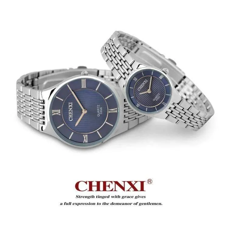 Modische romantische silberne Paaruhr aus Edelstahl für Herren und Damen, Quarz-Armbanduhr, analoge, schlanke Uhr, für Liebhaber