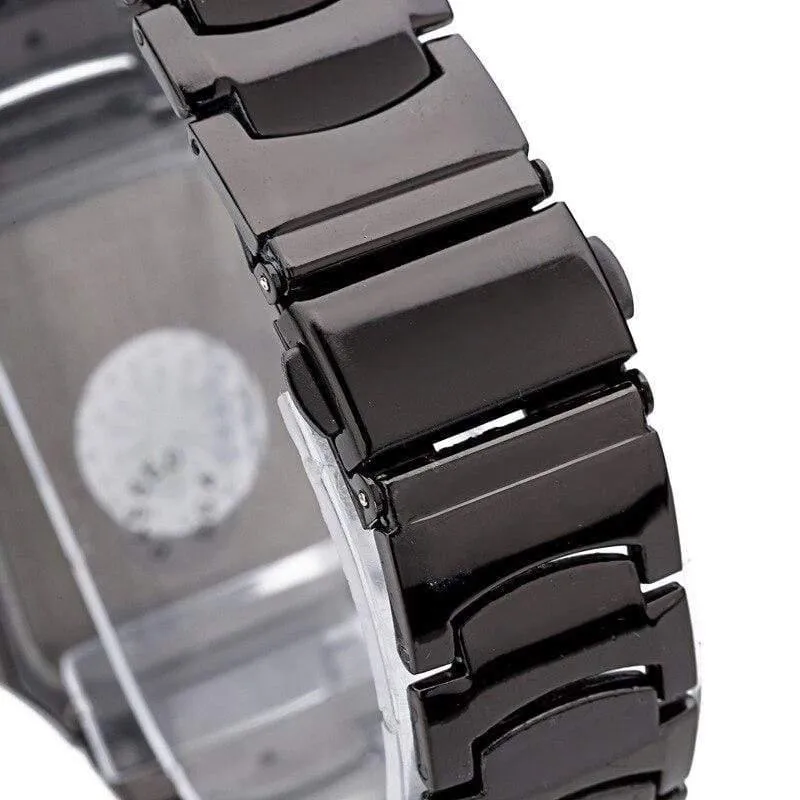 Marke Mann Frau Liebhaber Clocsk Full Black Edelstahl Quarz-Armbanduhr Faltschließe Geschenk Kleid Uhren