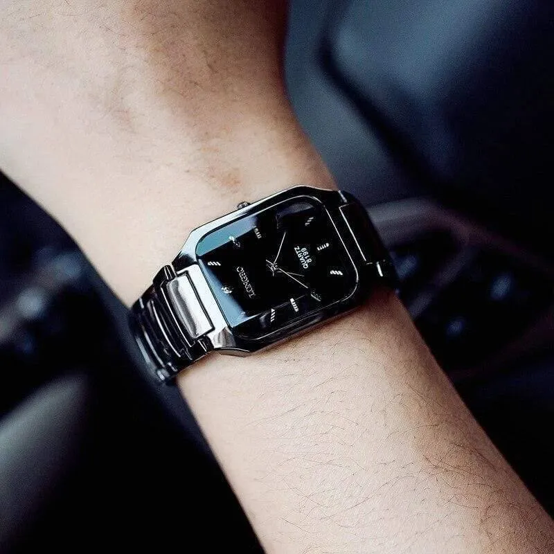 Marke Mann Frau Liebhaber Clocsk Full Black Edelstahl Quarz-Armbanduhr Faltschließe Geschenk Kleid Uhren
