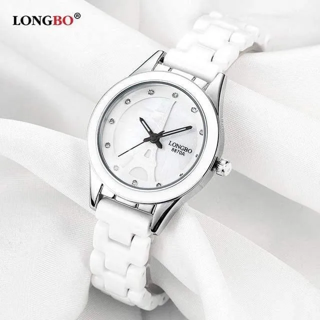 Marke Männer Frauen Luxus Paar Liebhaber Armbanduhren Mode Genf Uhr Keramik Weiß Gold Strap Uhr Reloj Mujer