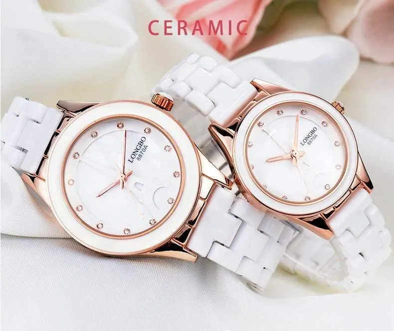Marke Männer Frauen Luxus Paar Liebhaber Armbanduhren Mode Genf Uhr Keramik Weiß Gold Strap Uhr Reloj Mujer
