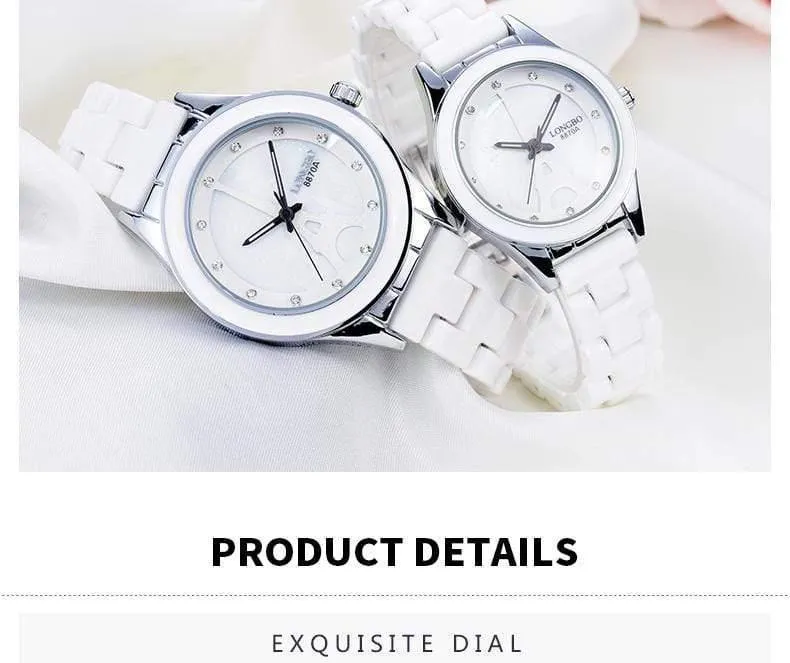 Marke Männer Frauen Luxus Paar Liebhaber Armbanduhren Mode Genf Uhr Keramik Weiß Gold Strap Uhr Reloj Mujer