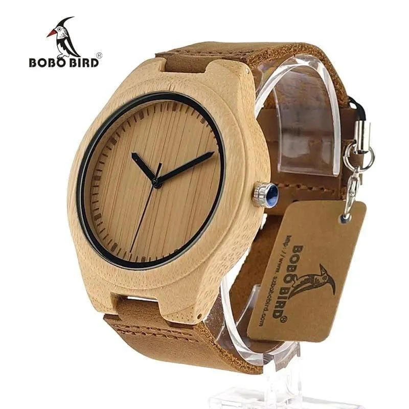 Simplicity Lovers‘ Holzuhren, handgefertigte Bambus-Quarzuhr mit Lederarmband für Männer und Frauen als Geschenkartikel