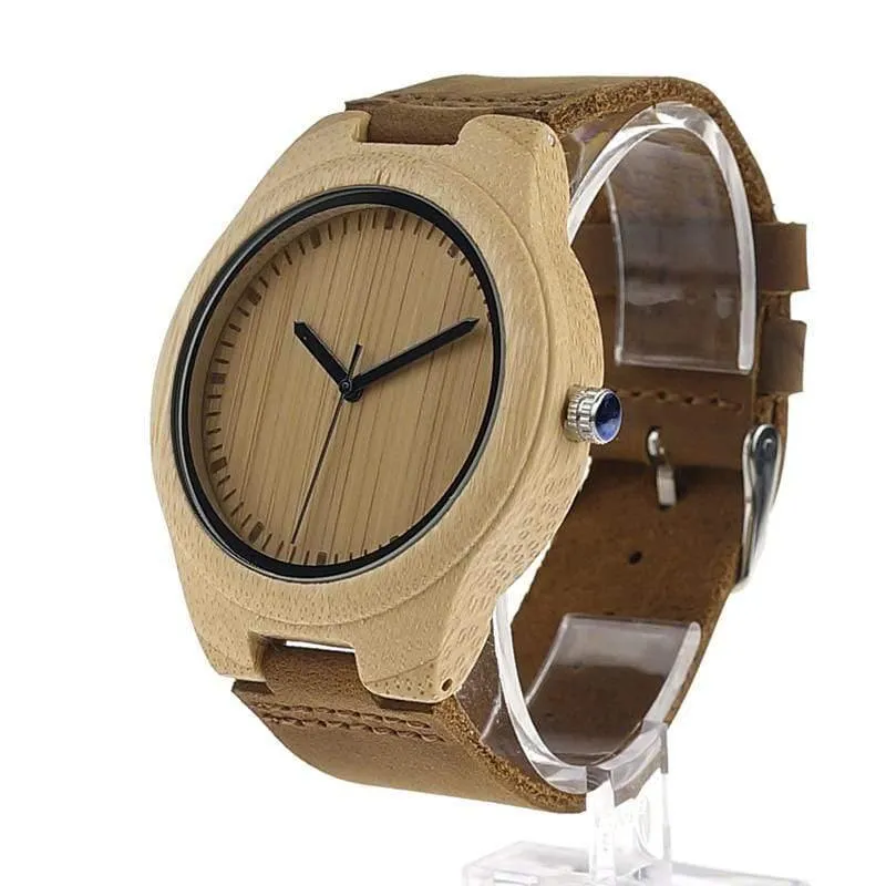 Simplicity Lovers‘ Holzuhren, handgefertigte Bambus-Quarzuhr mit Lederarmband für Männer und Frauen als Geschenkartikel