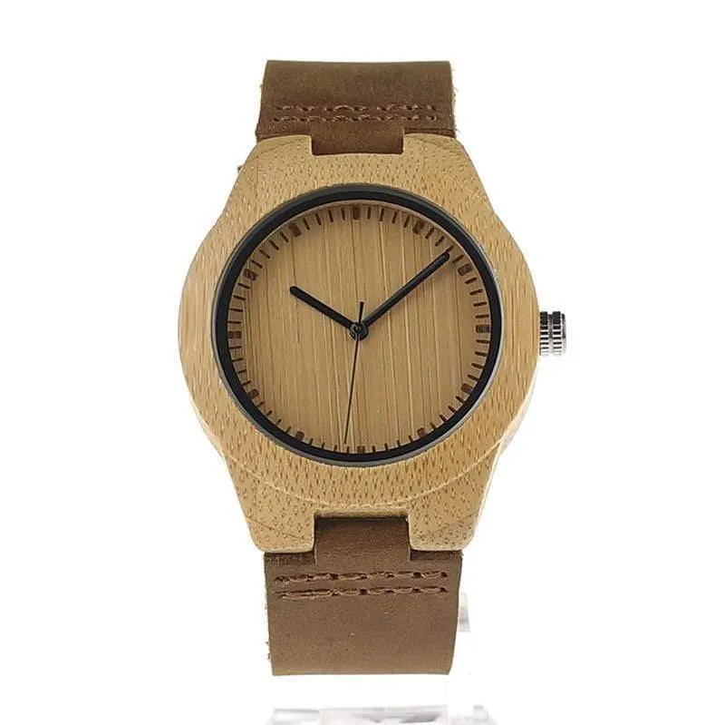 Simplicity Lovers‘ Holzuhren, handgefertigte Bambus-Quarzuhr mit Lederarmband für Männer und Frauen als Geschenkartikel