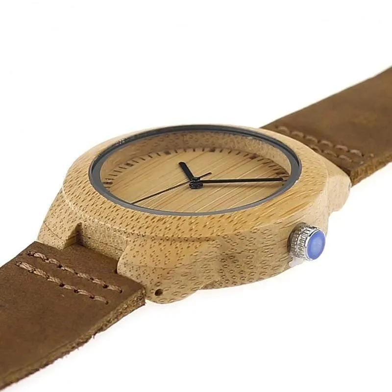 Simplicity Lovers‘ Holzuhren, handgefertigte Bambus-Quarzuhr mit Lederarmband für Männer und Frauen als Geschenkartikel