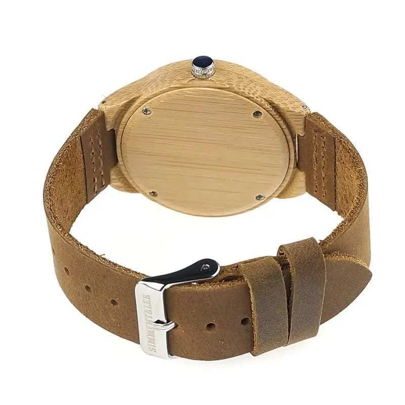 Simplicity Lovers‘ Holzuhren, handgefertigte Bambus-Quarzuhr mit Lederarmband für Männer und Frauen als Geschenkartikel